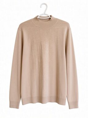 Merino Wool Blend Mock Neck Sweater Womens M L Beige Quiet Luxury Minimalist